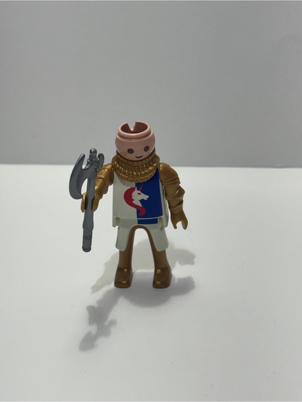 PLAYMOBIL Geobra King Gold White Blue Unicorn Medieval Knight Figurine with Axe